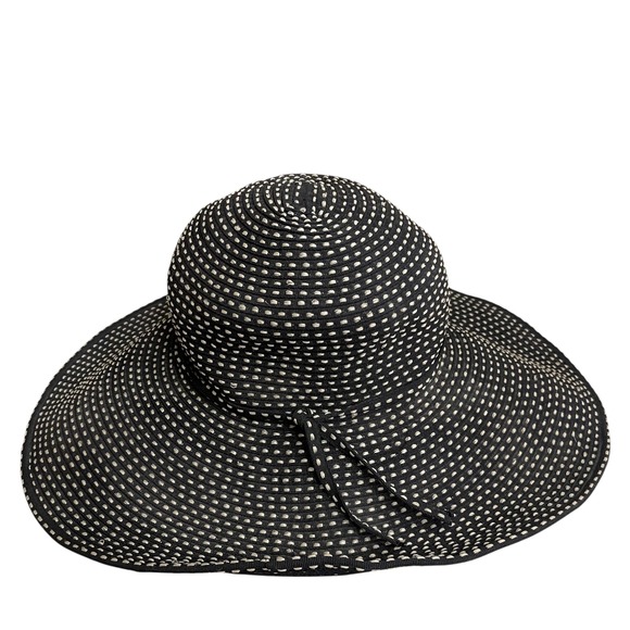 San Diego Hat Co. Black Beige Polka Dot Wide Brim Sun Hat Women's OS fts most - Picture 1 of 8